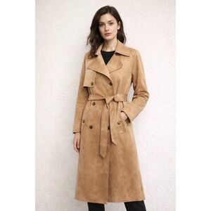 Banana Republic Camel Vegan Suede Trench Coat XL Long